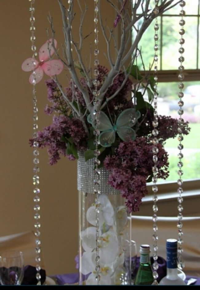 Floral & Crystal Centerpiece With Butterflies