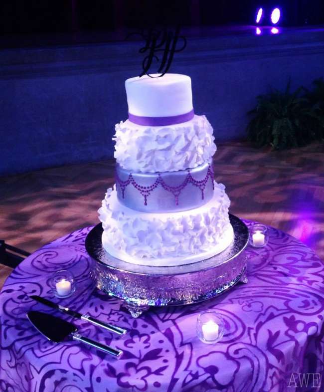 Unique White, Silver & Purple Cake