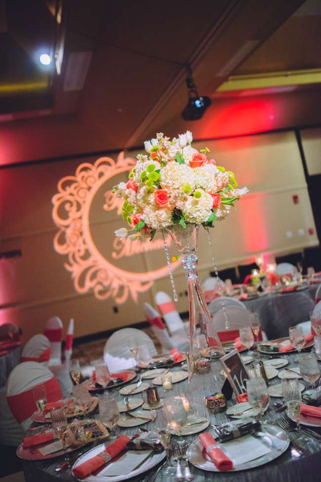 Tall, White & Coral Centerpiece
