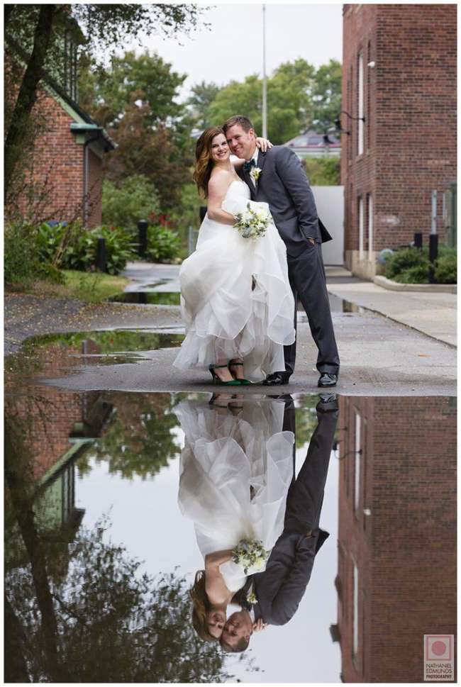 Bride & Groom's Reflection in a Puddle