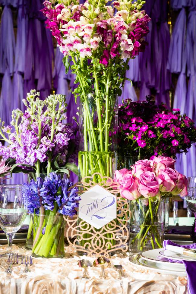 Arrangement of Tall & Short, Pink & Purple Floral Centerpieces