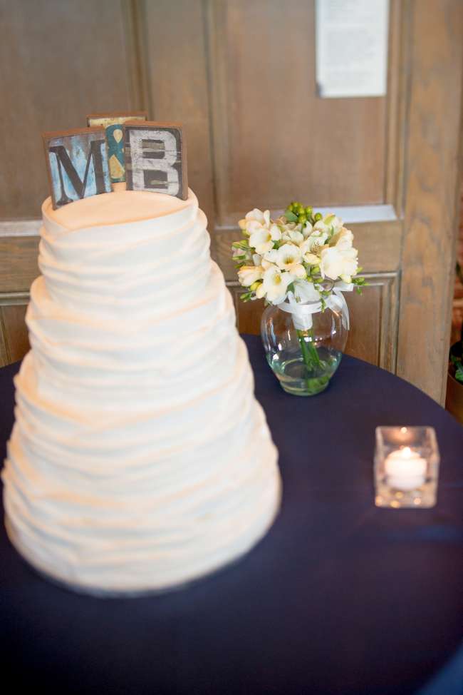 White Cake with Rustic Cake Topper Initials