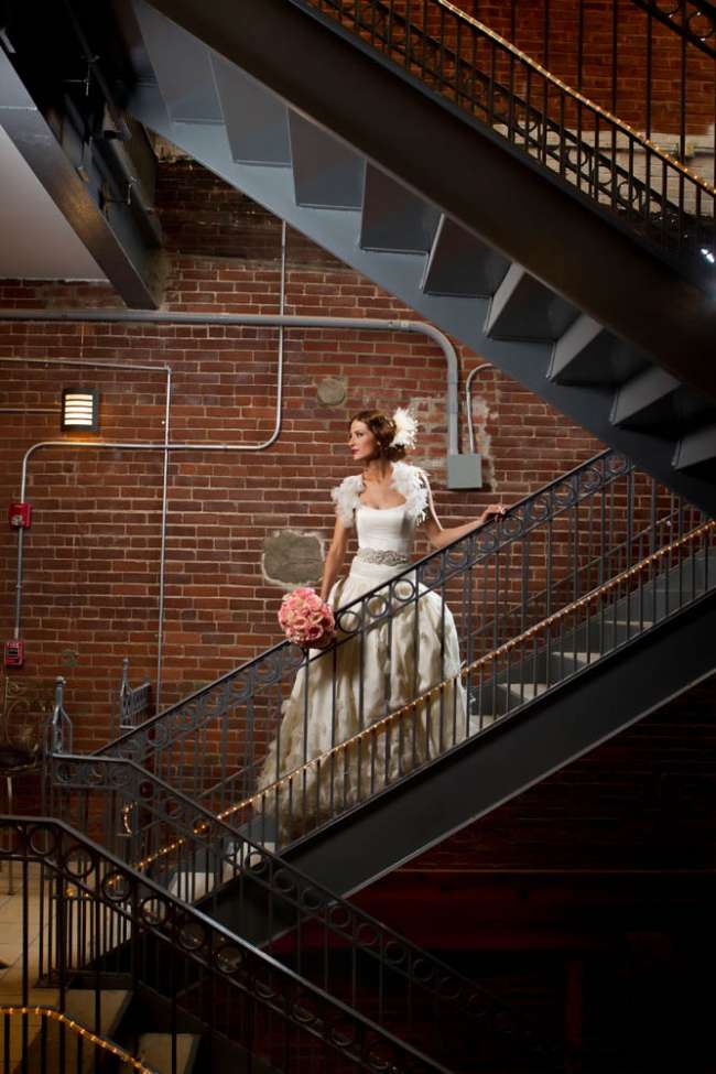 Bride in Urban Banquet Hall Staircase