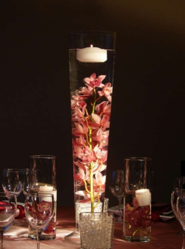 Tall Floral Centerpiece With Floating Candle