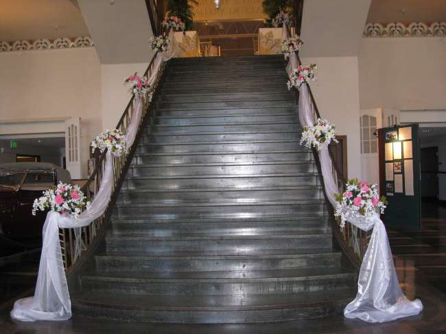 Draped Fabric & Flowers on Stairwell