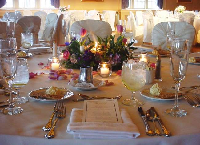 Palais Royale reception tablescape with pink tulip centerpieces